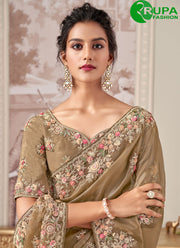 Magnificent Beige Color Rayna Silk Designer Wedding Wear Saree